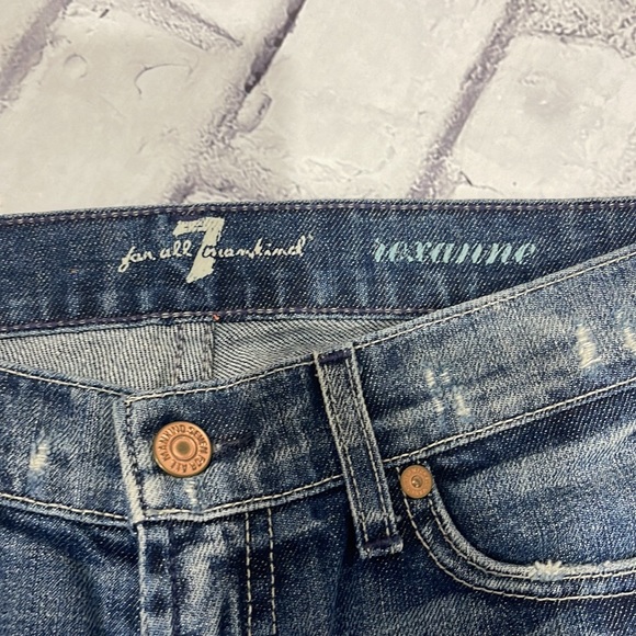 7 For All Mankind Roxanne Jeans Skinny Straight Distressed Mid-Rise Denim - Picture 7 of 14